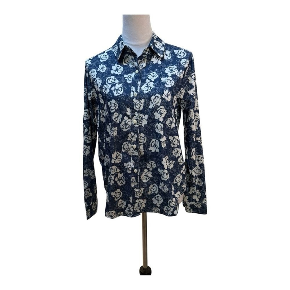 Umgee USA Women's Blue Floral Button Down‎ Long Sleeve Shirt Size S